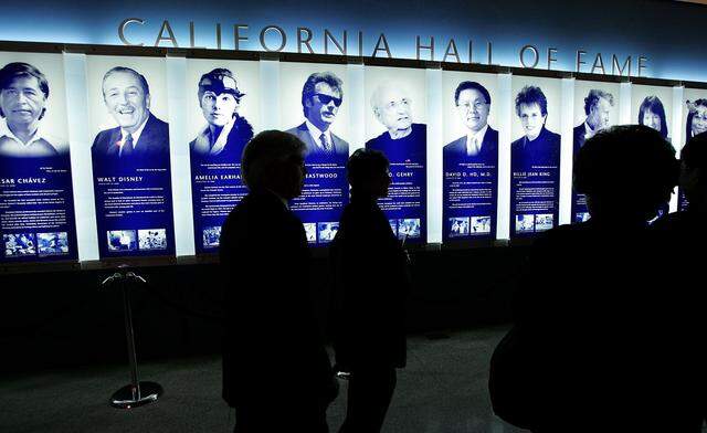 Guests attend a preview of the California Hall of Fame’s inaugural class Dec. 6, 2006, at the California Museum in Sacramento. The Hall of Fame’s inaugural inductees were Ronald Reagan, Cesar Chavez, Walt Disney, Amelia Earhart, Clint Eastwood, Frank Gehry, David D. Ho, Billie Jean King, John Muir, Sally Ride and the Hearst and Packard families.